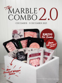 The Marble Combo: (RM299) Save RM60 shabu shabu, Standard Yakiniku, Skewers, Patty, Wagyu Tallow - SHOP NOW!